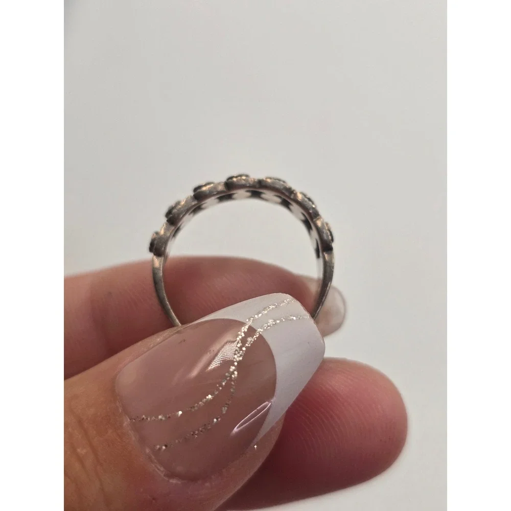 Vintage 925 Sterling Silver Marcasite Filigree Scalloped Band Ring Size 8.5
